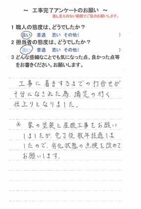   佐倉市上座で外壁塗装をされたＫ様の声