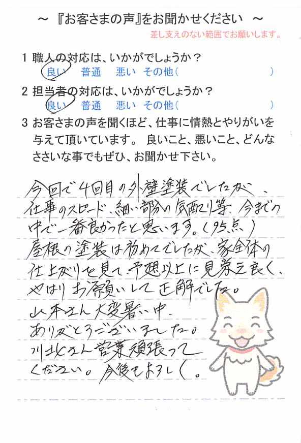   八千代市大和田新田で外壁塗装をされたＦ様の声