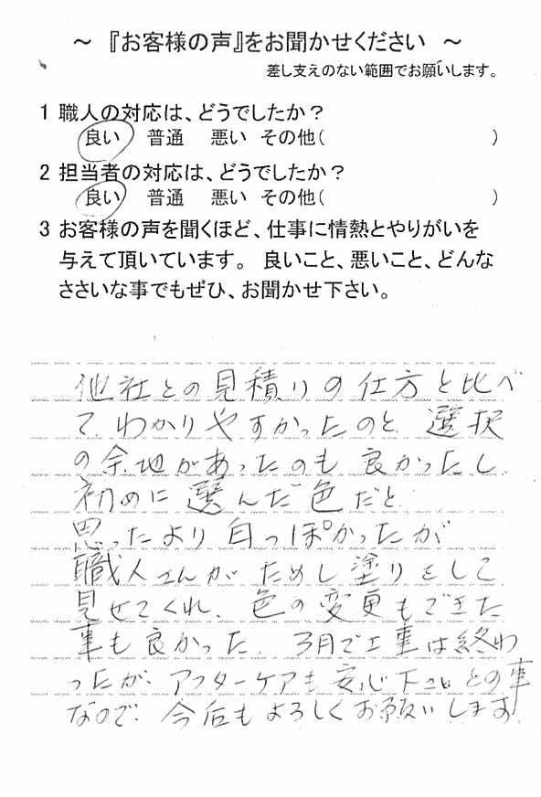   君津市北子安で外壁塗装をされたＩ様の声