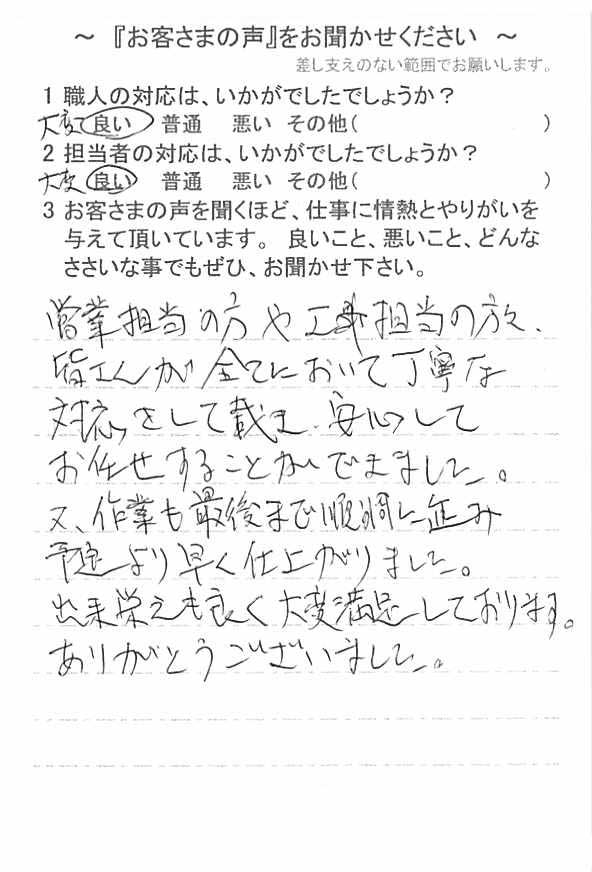   佐倉市白銀で外壁塗装をされたＩ様の声