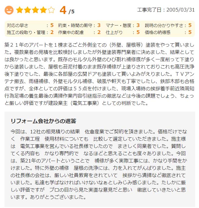   佐倉市城で外壁塗装をされたＭ様の声
