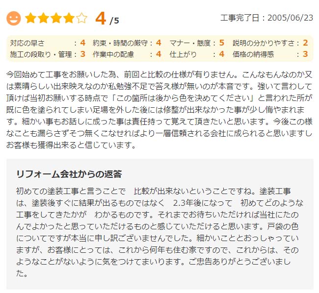   佐倉市寺崎北で外壁塗装をされたＮ様の声