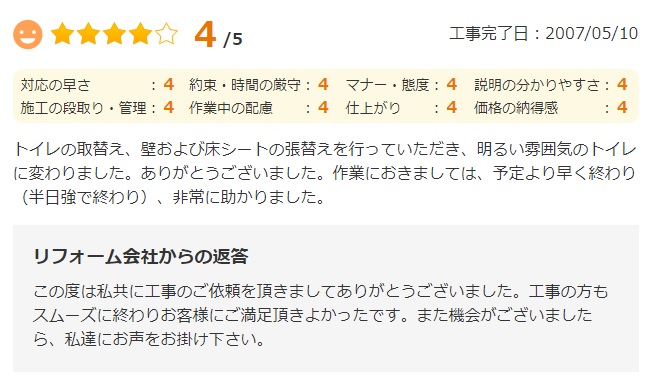   佐倉市南臼井台でリフォームをされたＭ様の声
