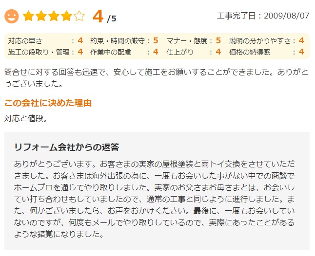   佐倉市井野で外壁塗装をされたＨ様の声