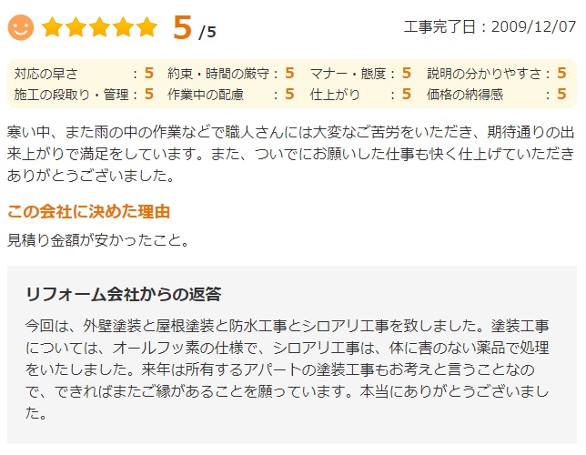   四街道市大日で外壁塗装をされたＨ様の声