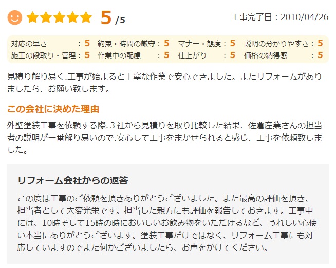   船橋市東船橋で外壁塗装をされたＩ様の声