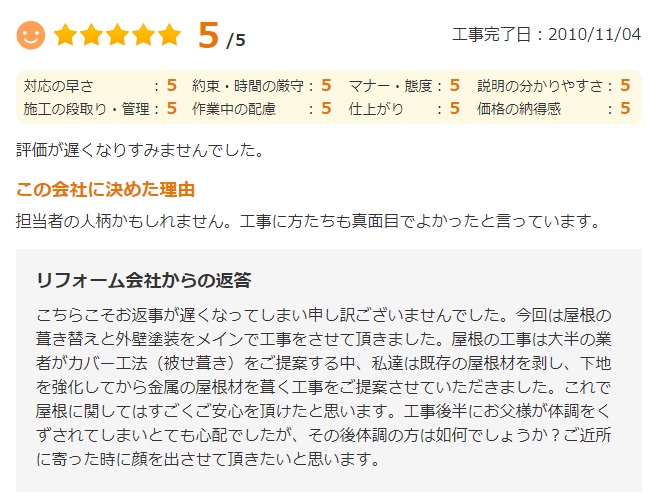   佐倉市鏑木町で外壁塗装をされたＯ様の声