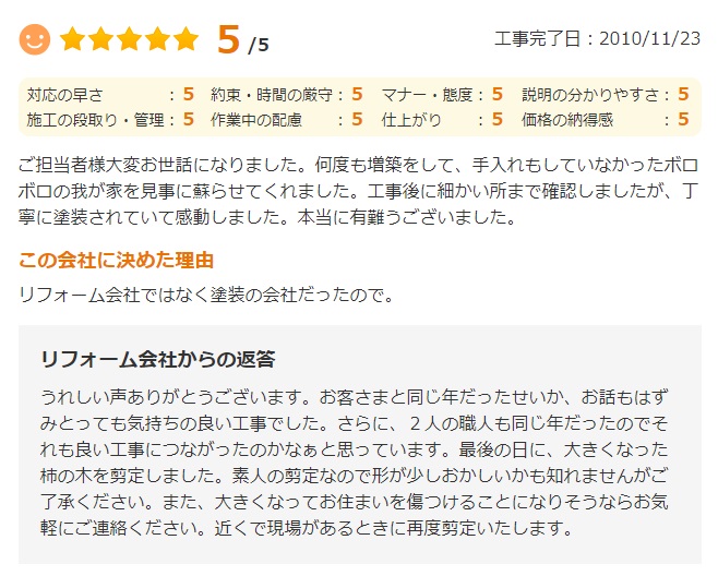   千葉市若葉区みつわ台で外壁塗装をされたＨ様の声