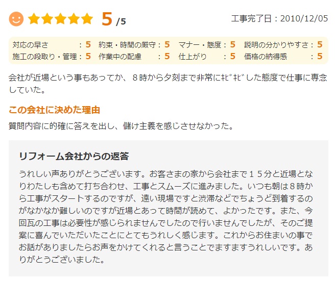   四街道市大日で外壁塗装をされたＥ様の声