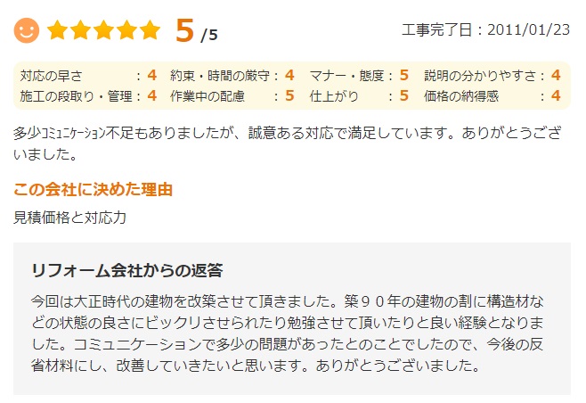   佐倉市宮ノ台で改修工事をされたＮ様の声