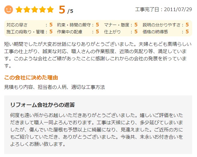   千葉市若葉区桜木で外壁塗装をされたＯ様の声