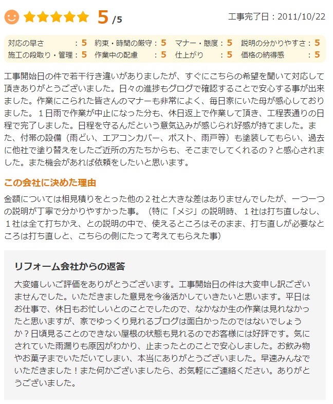   四街道市四街道で外壁塗装をされたＭ様の声