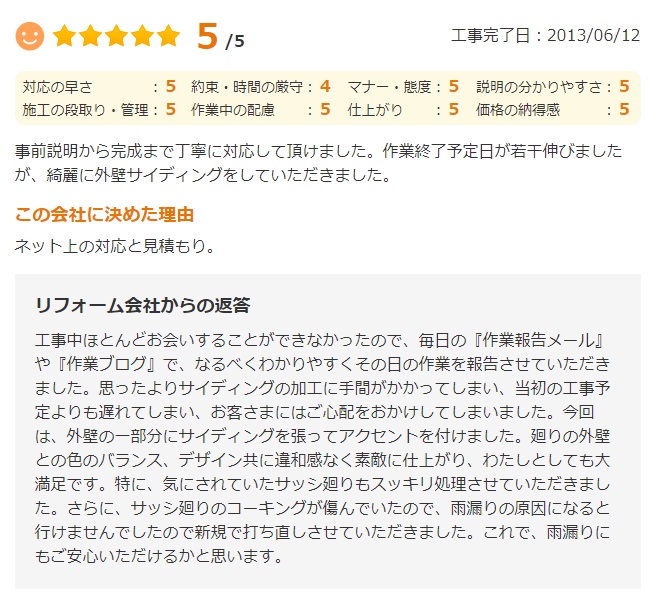   八街市八街にで外壁塗装をされたＭ様の声