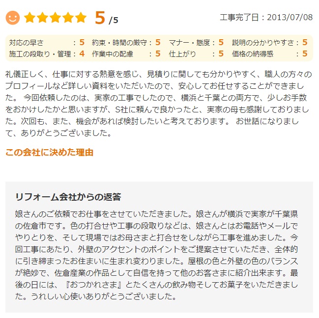   四街道市みそらで外壁塗装をされたＷ様の声