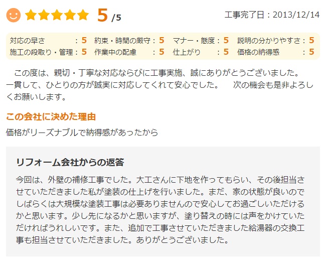   佐倉市本町で外壁塗装をされたＫ様の声