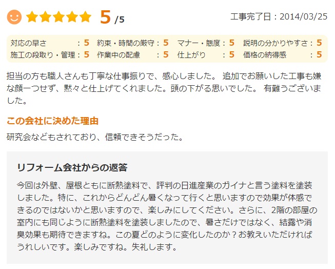   千葉市稲毛区園生町で外壁塗装をされたＵ様の声