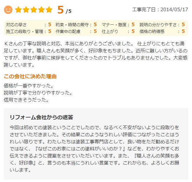   佐倉市春路で外壁塗装をされたＮ様の声