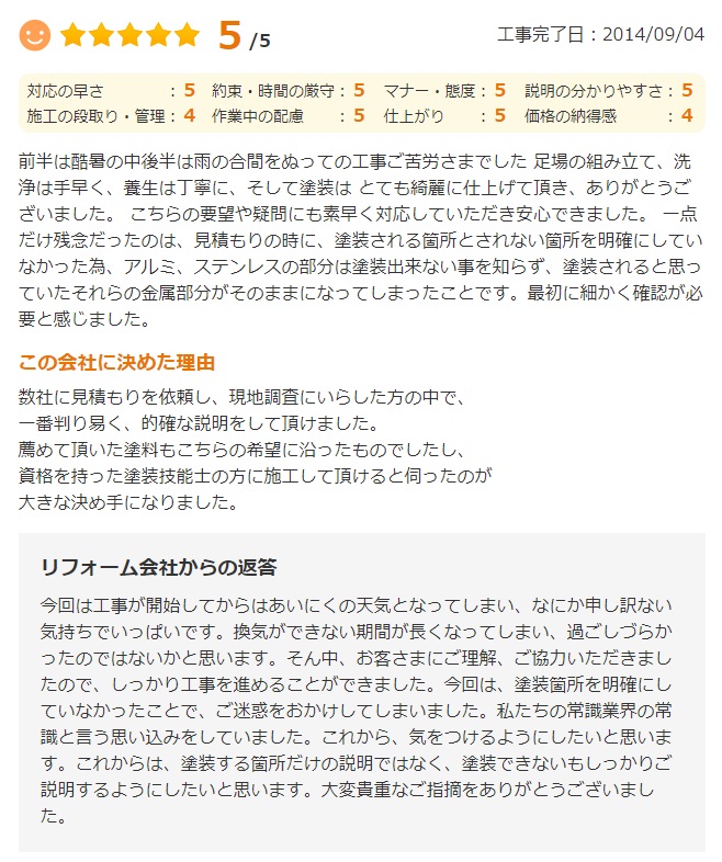   佐倉市稲荷台で外壁塗装をされたＭ様の声