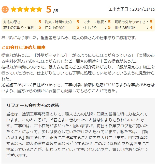   佐倉市下志津原で外壁塗装をされたＯ様の声