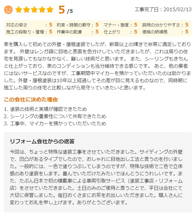   千葉市花見川区作新台で外壁塗装をされたＹ様の声