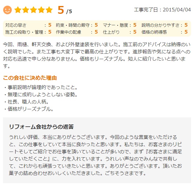   佐倉市春路で外壁塗装をされたＴ様の声