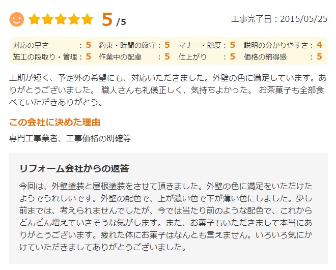   佐倉市上志津で外壁塗装をされたＹ様の声