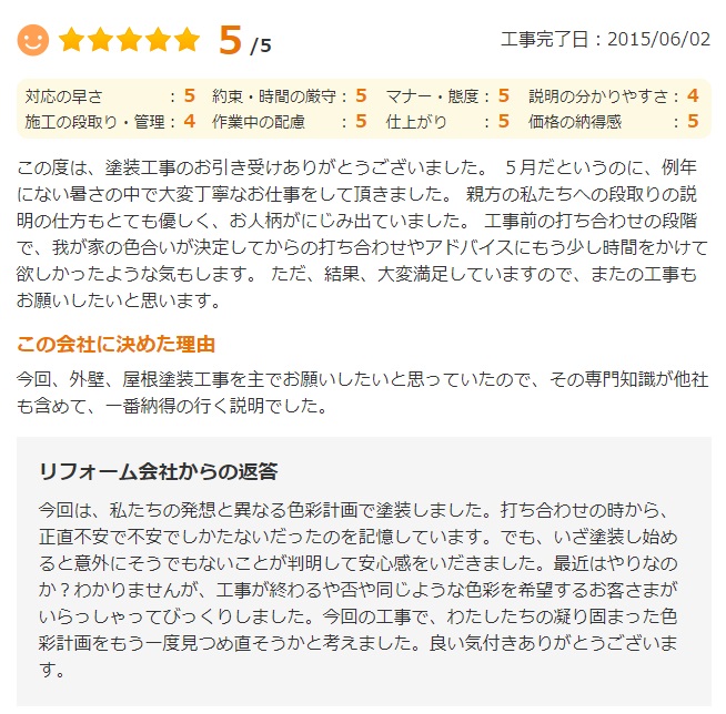   佐倉市栄町で外壁塗装をされたＭ様の声