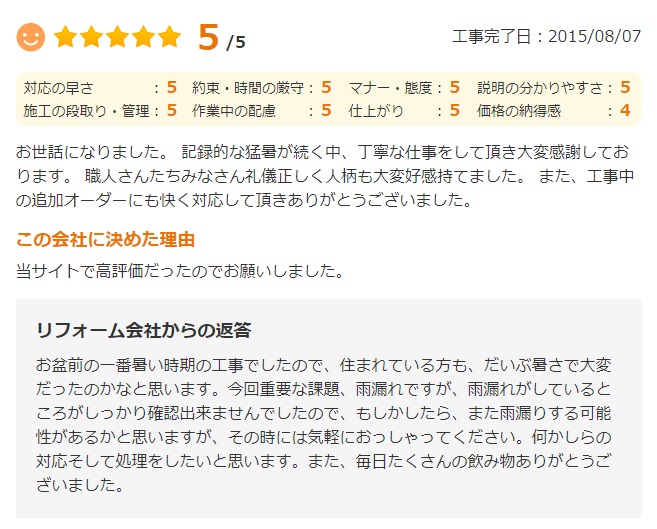   佐倉市上座で外壁塗装をされたＦ様の声