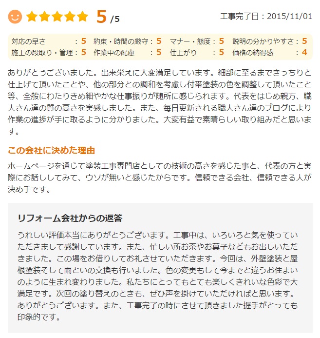   佐倉市鏑木町で外壁塗装をされたＮ様の声