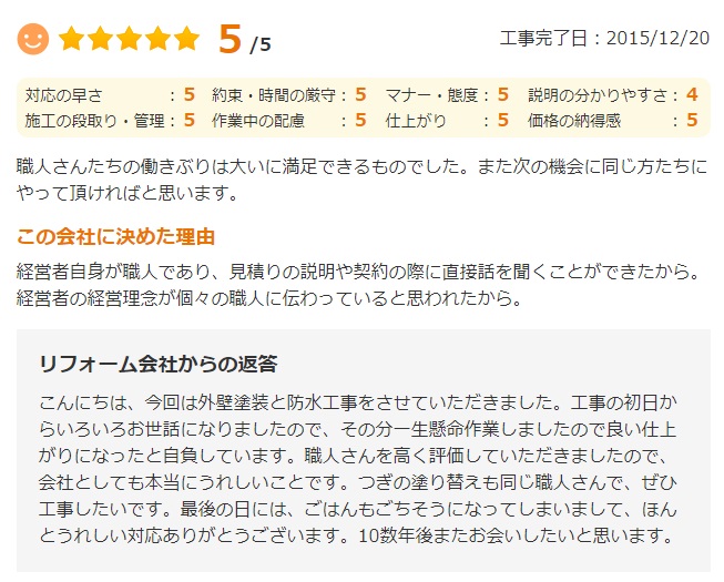   佐倉市上志津原で外壁塗装をされたＨ様の声