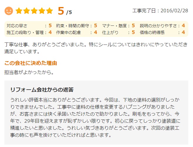  佐倉市上座で外壁塗装をされたＦ様の声