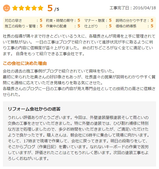   成田市囲護台で外壁塗装をされたＮ様の声