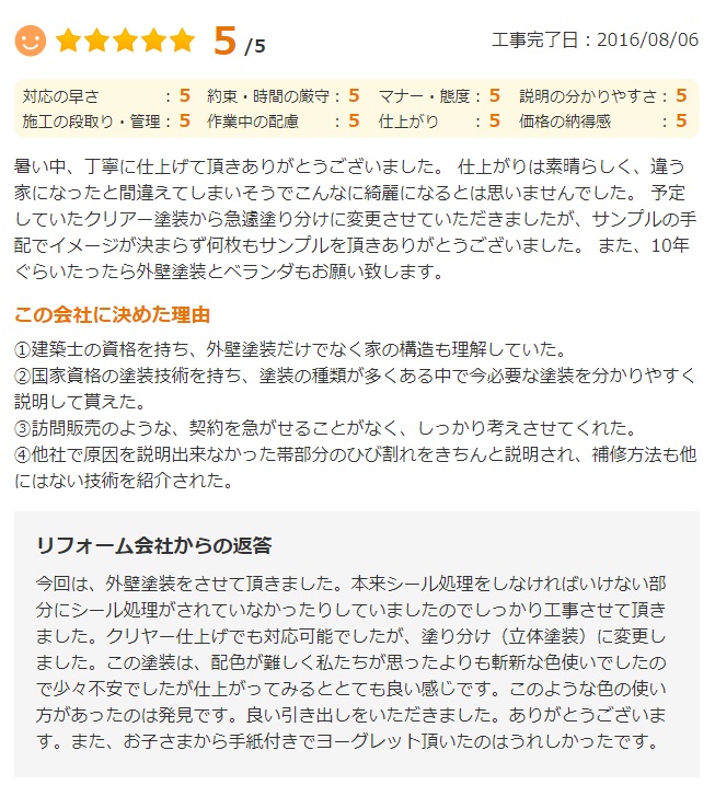   佐倉市宮ノ台で外壁塗装をされたＫ様の声