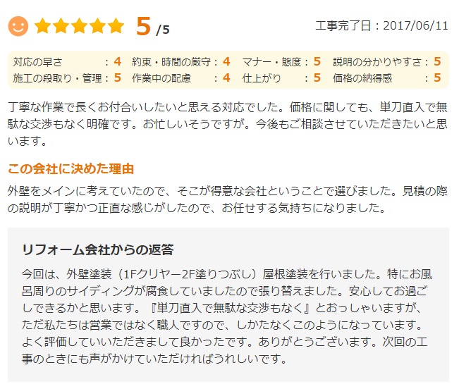   佐倉市王子台で外壁塗装をされたＫ様の声