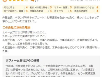 佐倉市本町で外壁塗装をされたＭ様の声