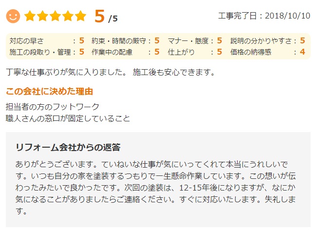   佐倉市染井野で外壁塗装をされたＫ様の声