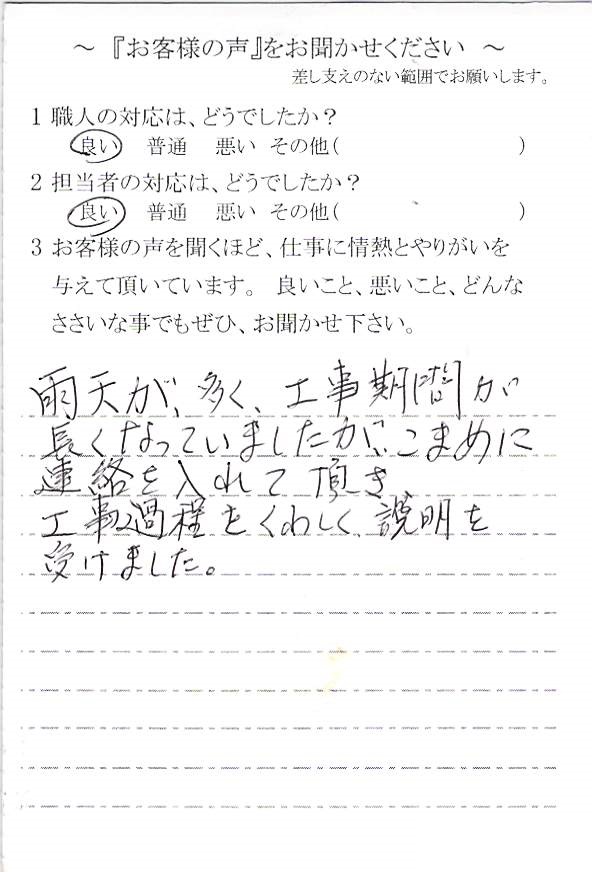   大網白里市九十根で外壁塗装をされたＩ様の声