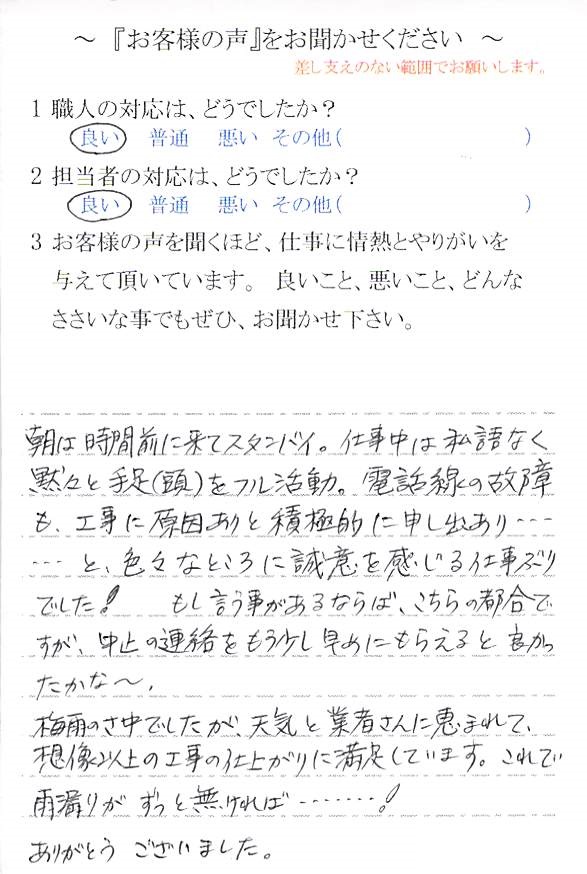   市川市北方で外壁塗装をされたＩ様の声