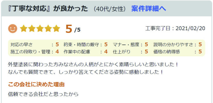   『丁寧な対応』が良かった。（40代/女性）