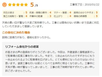 天候の悪い日が重なり大変ご苦労様でした。工事とは関係のないお願いまで迅速に対応していただきまして感謝しています。