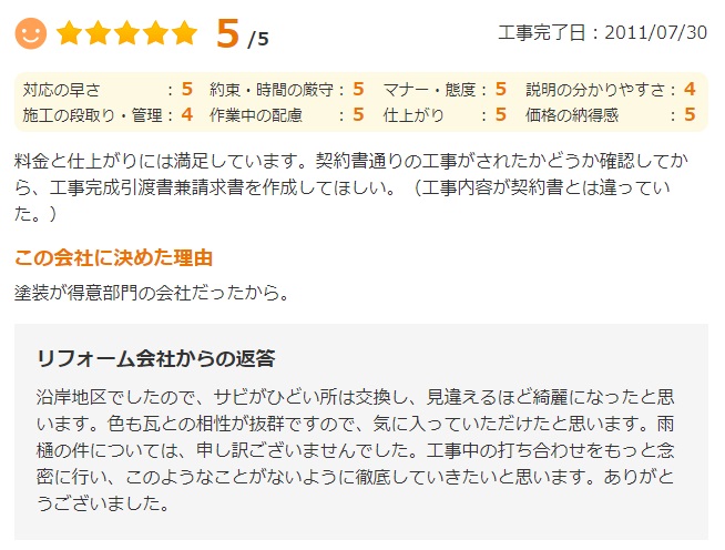   料金と仕上がりには満足しています。