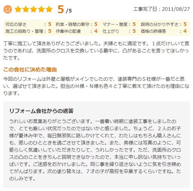   丁寧に施工して頂きありがとうございました。夫婦ともに満足です。