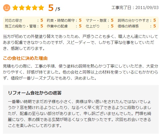   丁寧な仕事をしていただき、感謝しております。